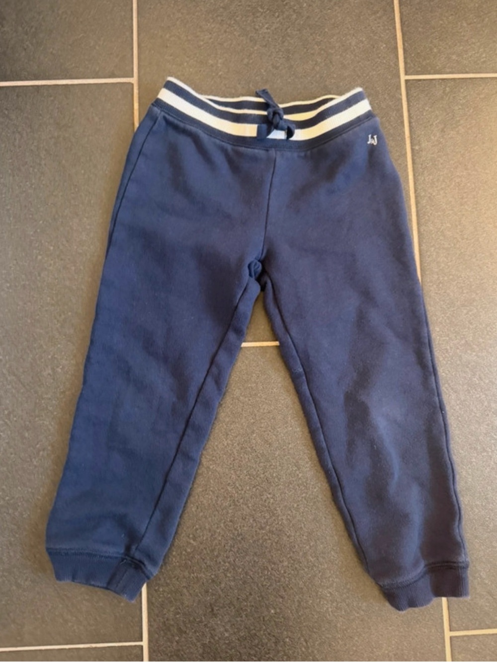 Janie and Jack Boys Size 4 Navy Blue Fleece Jogger Sweatpants Striped Waist